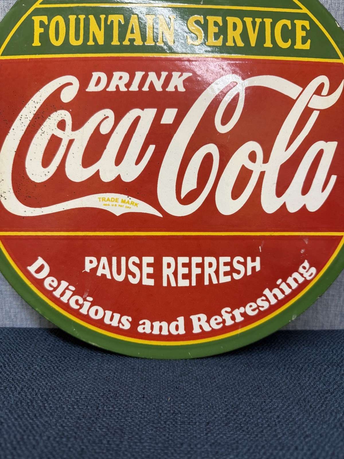 Vintage Coca Cola Fountain Service Porcelain Enamel Sign.