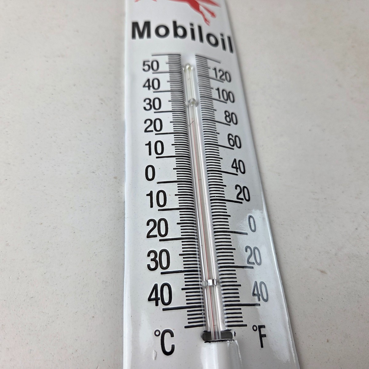 Vintage Mobil Gas Sign – Service Station Pump Ad Sign on Porcelain Thermometer