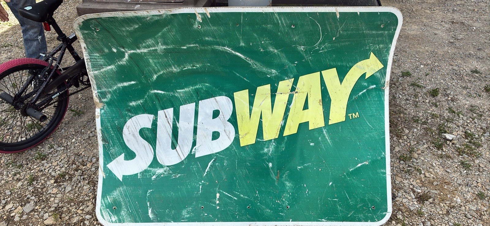 Vtg Retired Subway Sandwich Advertising Metal Aluminum Road Sign 4ft by3ft