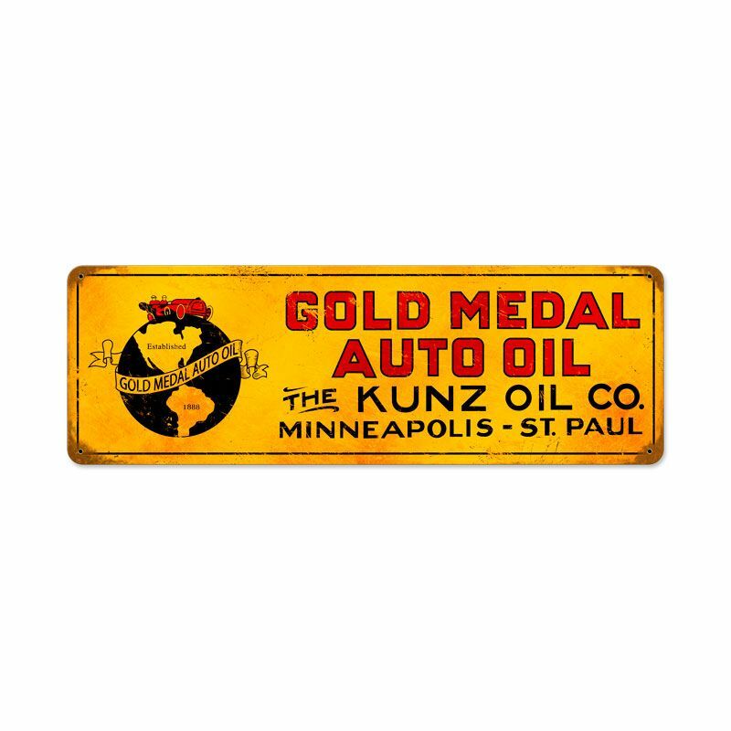 GOLD MEDAL AUTO OIL KUNZ ST PAUL 24″ HEAVY DUTY USA MADE METAL ADVERTISING SIGN