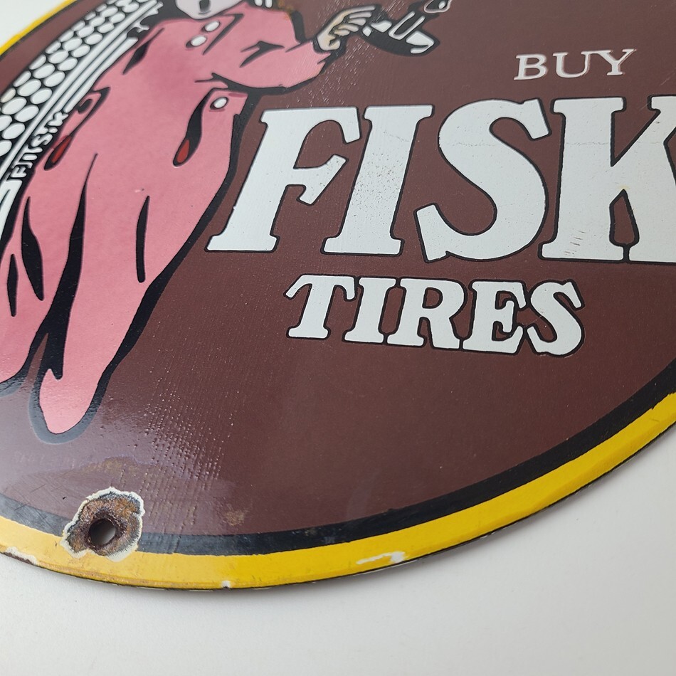 Vintage Fisk Tires Sign – Automobile Car Sales Service Gas Pump Porcelain Sign