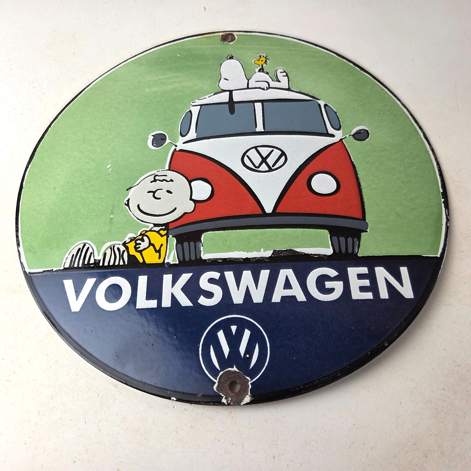 Vintage Volkswagen Sign – Porcelain VW Bus Service Snoopy Gas Sign