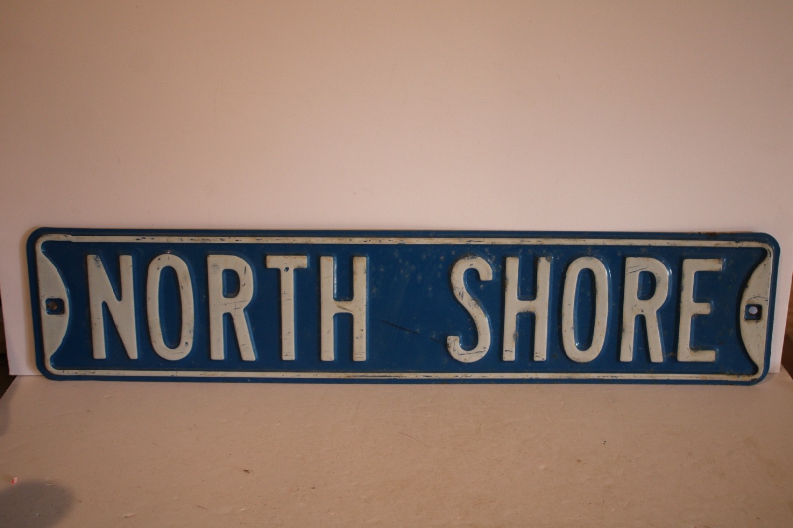 Vintage Minnesota North Shore Street Sign Embossed Steel Blue White