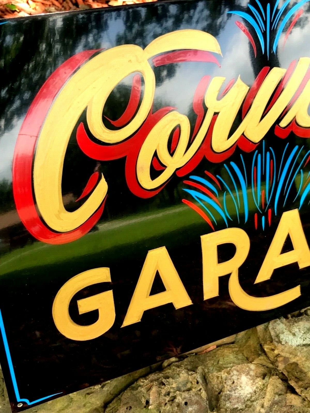 Vintage CHEVY Corvette Garage Painted HOT Rod Man Cave Car Dealer SIGN Pinstripe