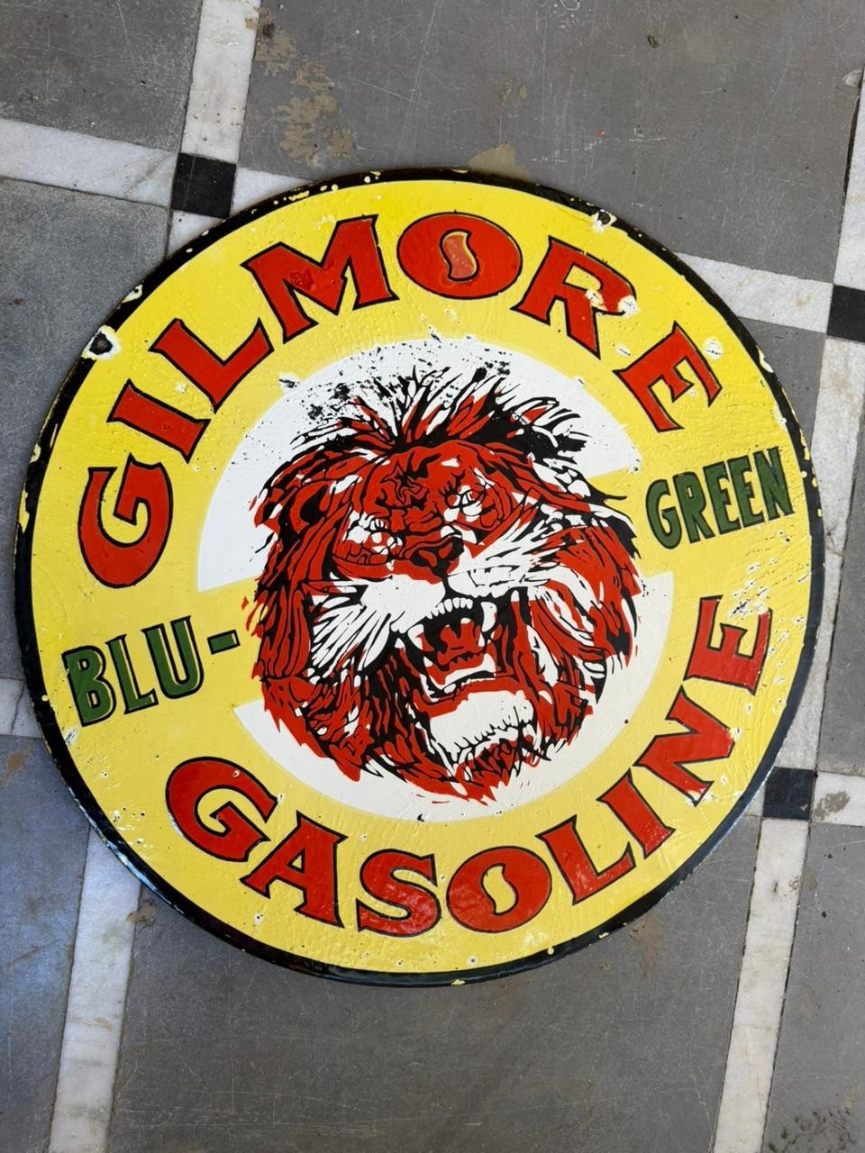 PORCELIAN GILMORE ENAMEL SIGN SIZE 30X30 INCHES DOUBLE SIDED