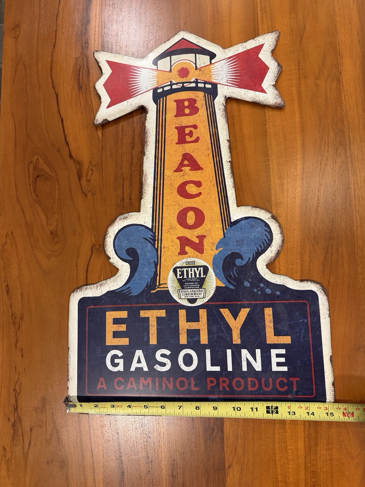 Beacon Gasoline Tin Sign w/Weathered Look-New “Old Stock “