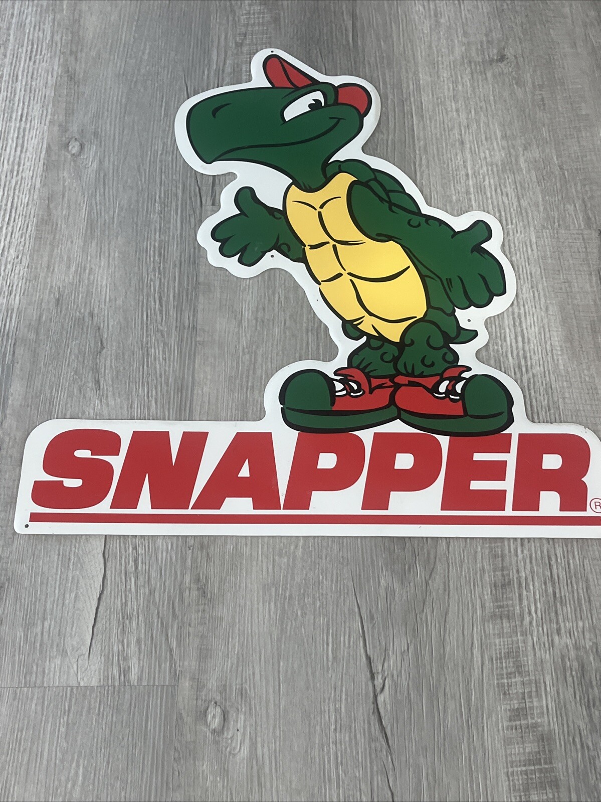 Vtg Advertising sign Snapper turtle Small Engine Mowers Tractor Farm Die Cut