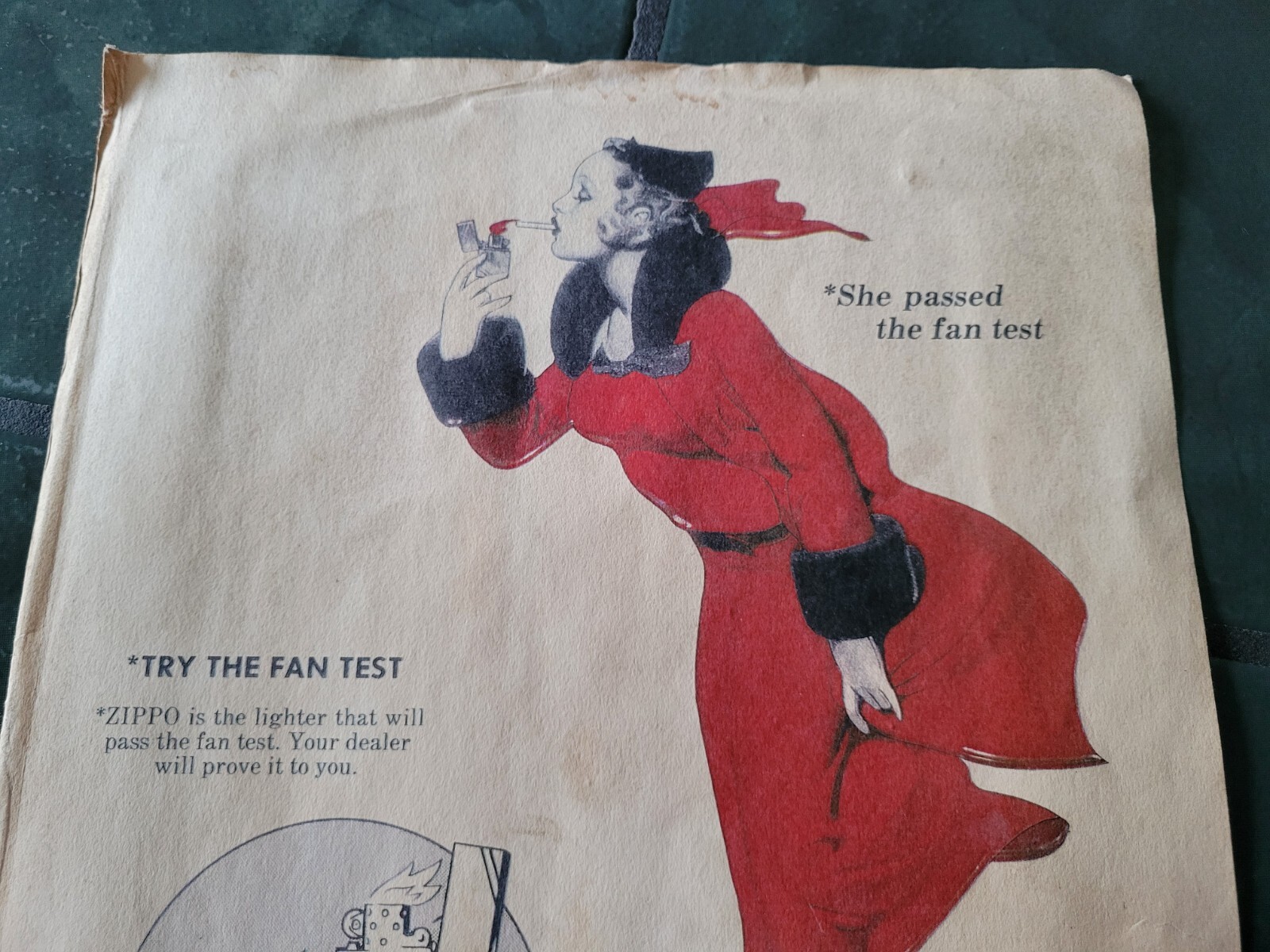 Vintage ZIPPO lighter woman fan test poster sign