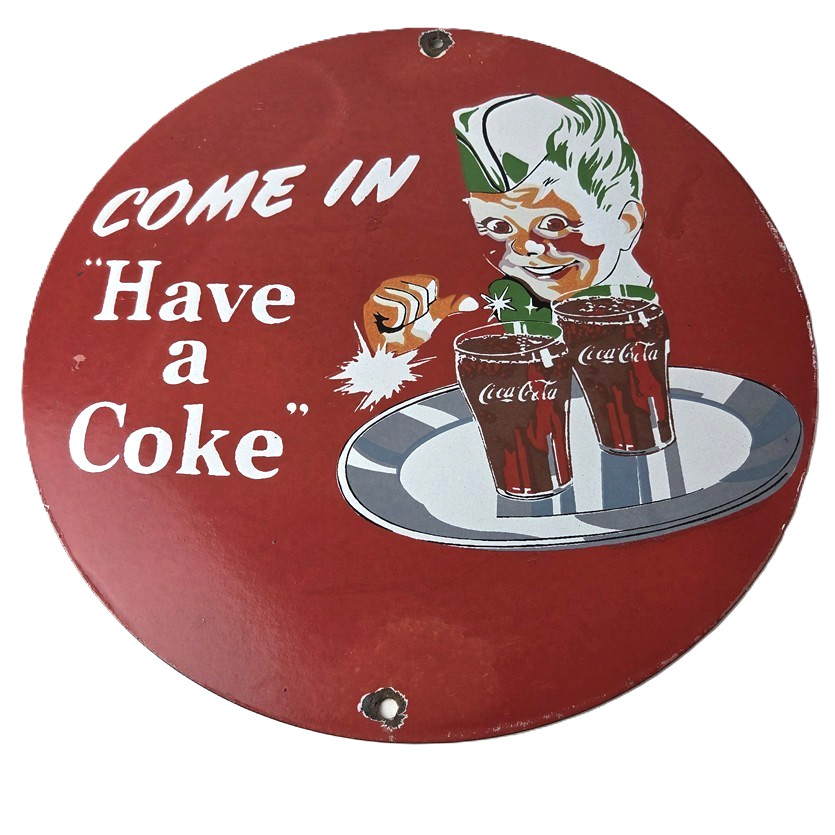 Vintage Coca Cola Porcelain Sign – Have a Coke Gas Pump Service Advertising Sign