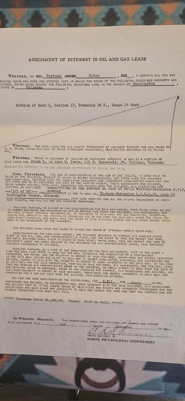 1959 Rhine Petroleum Industries Oil & Gas Lease