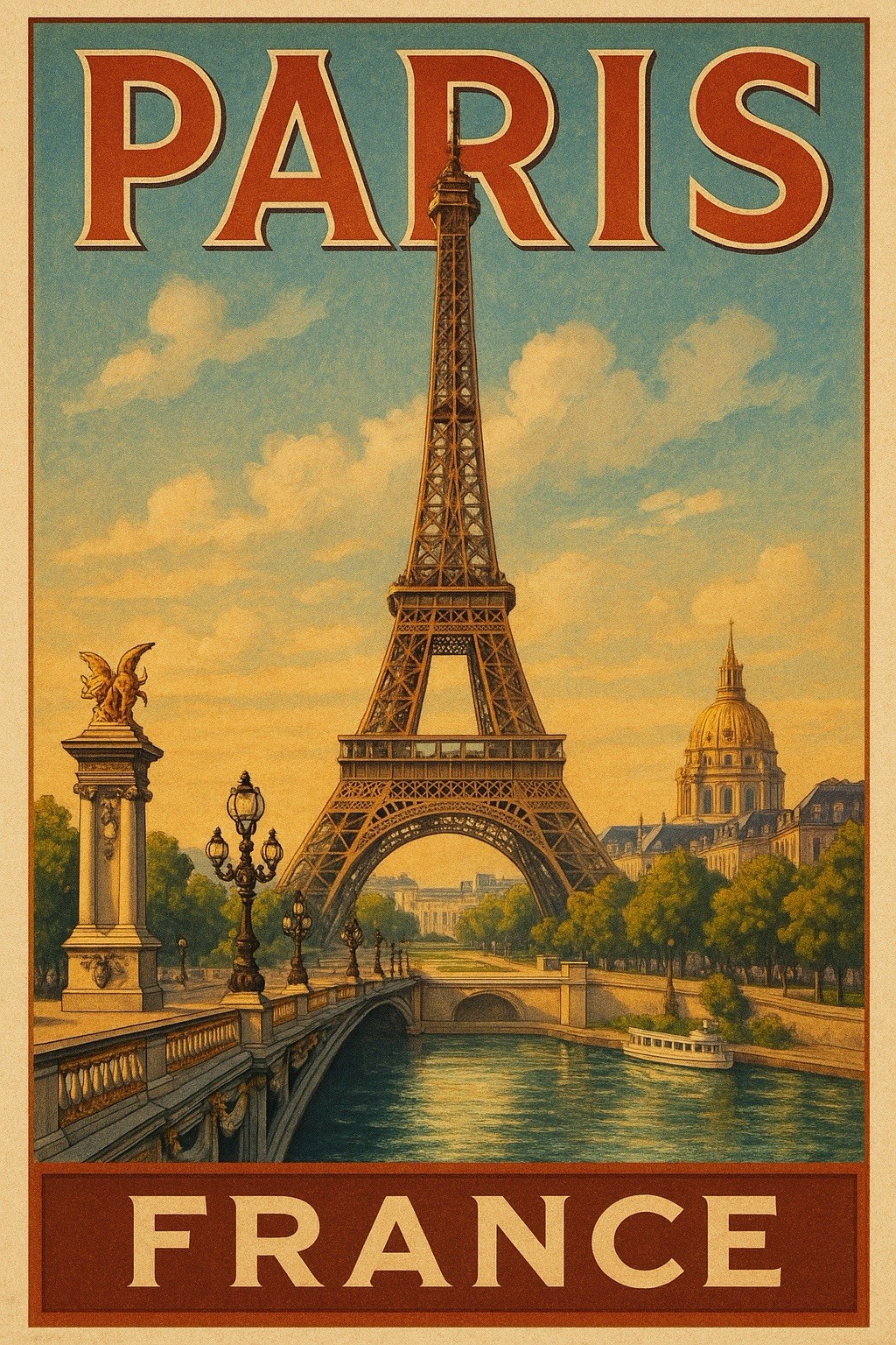 Paris France Vintage Postcard Style Metal Sign Advertising