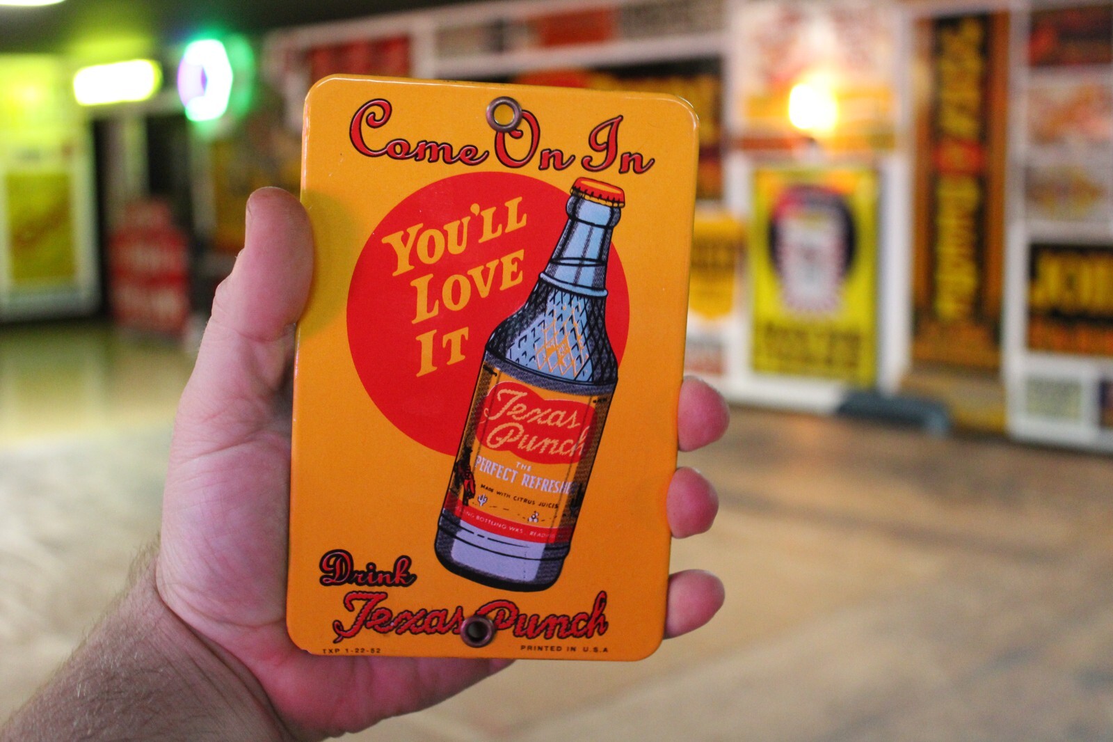 TEXAS PUNCH SODA POP BOTTLE PORCELAIN METAL SIGN COWBOY WESTERN COKE CRUSH PEPSI