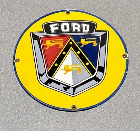 VINTAGE 12” FORD DEALERSHIP PORCELAIN SIGN CAR OIL TRUCK GAS MOTORCYCLE