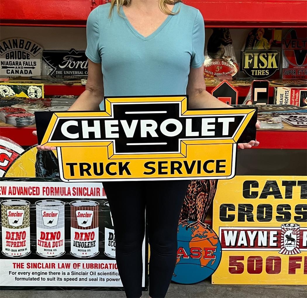 Vintage Style Metal Sign Chevrolet Truck Service NOT Porcelain 30×12 Made USA