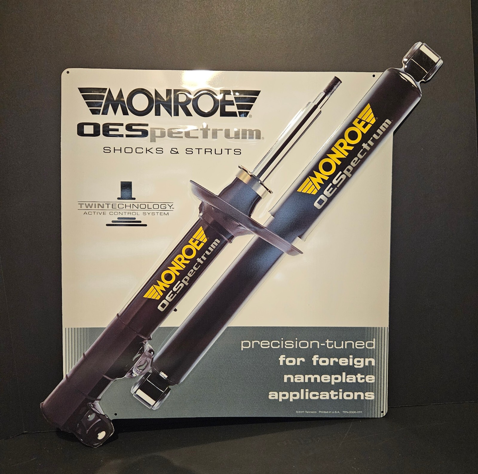 NEW! MONROE OESpectrum Shocks & Struts Embossed Aluminum Sign, Vintage 2011
