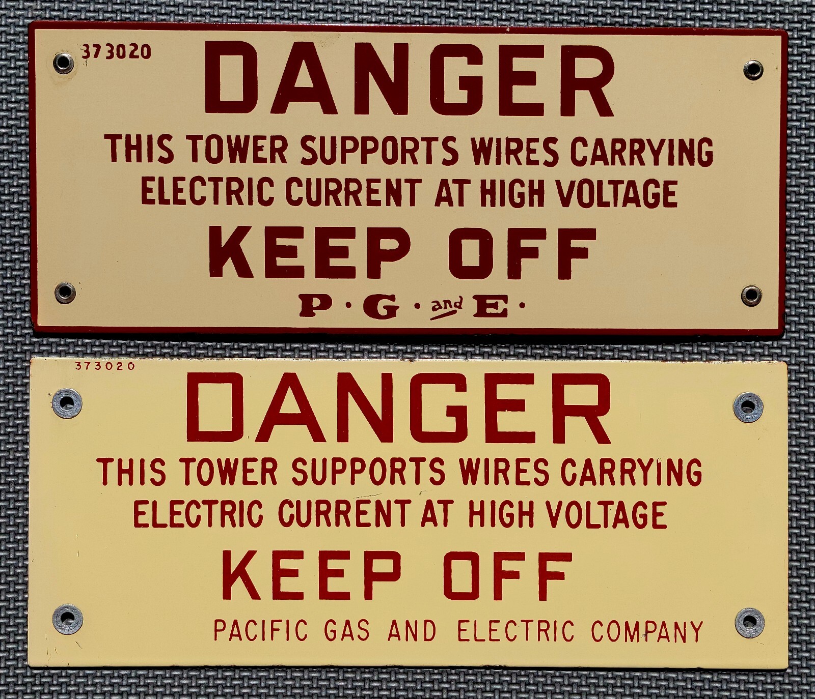 2 Vintage Porcelain DANGER KEEP OFF PACIFIC GAS & ELECTRIC COMPANY Original Sign