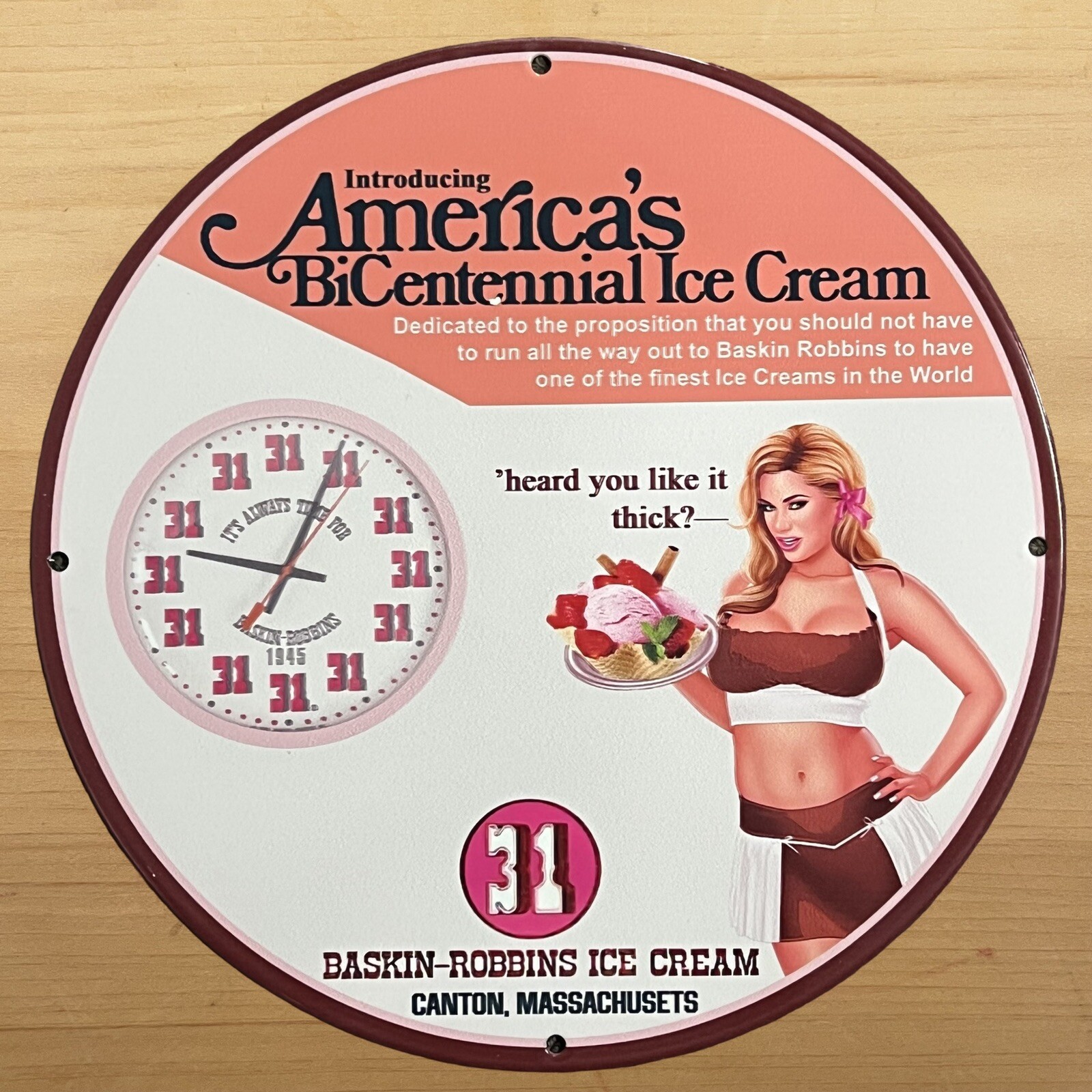 VINTAGE BASKIN-ROBBINS ICE CREAM PORCELAIN SIGN STORE SERVICE STATION PUMP PLATE