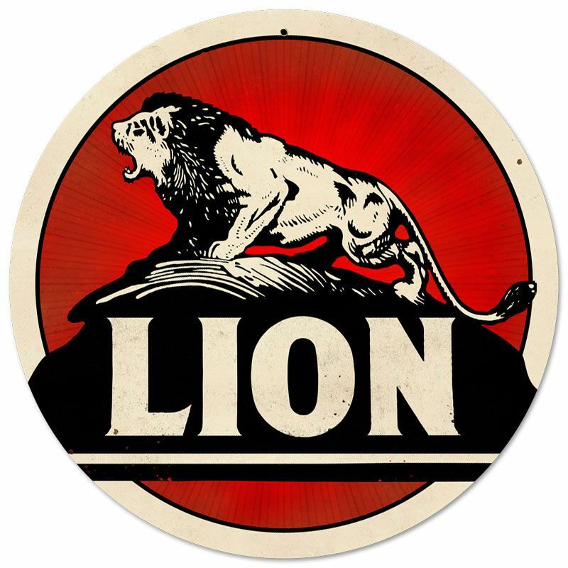 LION GASOLINE 14″ ROUND HEAVY DUTY USA MADE METAL GAS STATION ADVERTISING SIGN
