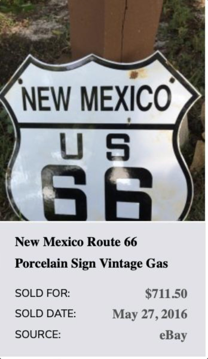 VINTAGE NEW MEXICO US ROUTE 66 U.S. 11 3/4″ PORCELAIN METAL GASOLINE & OIL SIGN