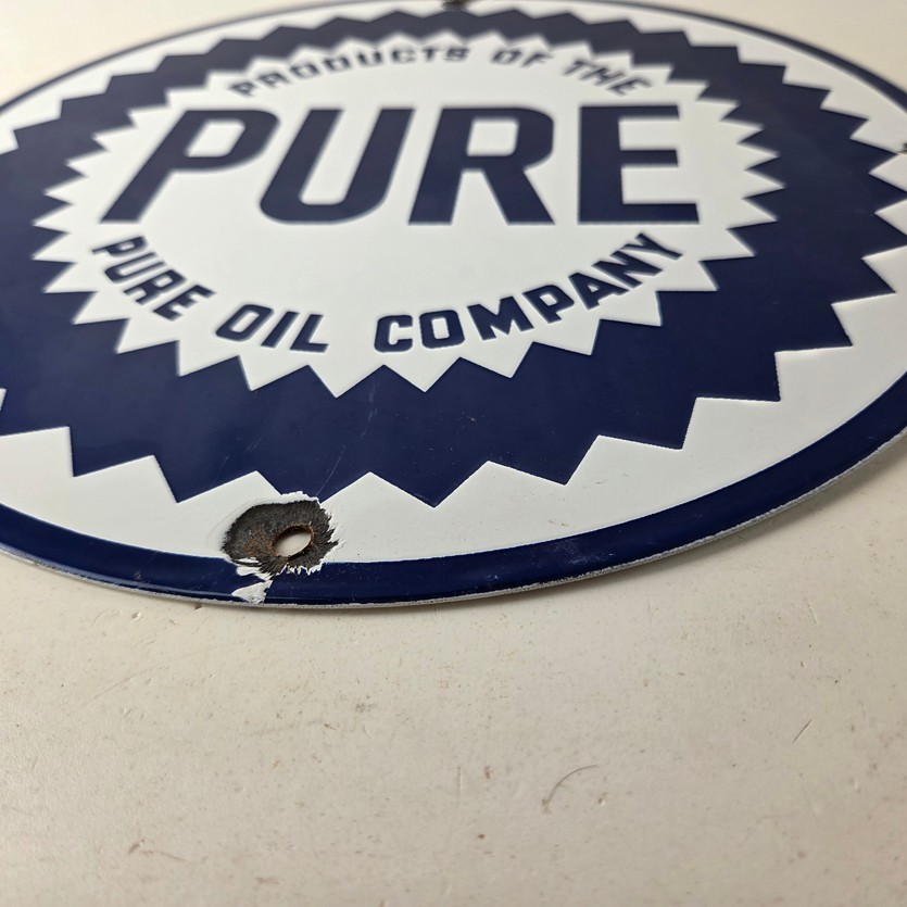 Vintage Pure Oil Co Sign – Texas Gas Service Station Pump Plate Porcelain Sign
