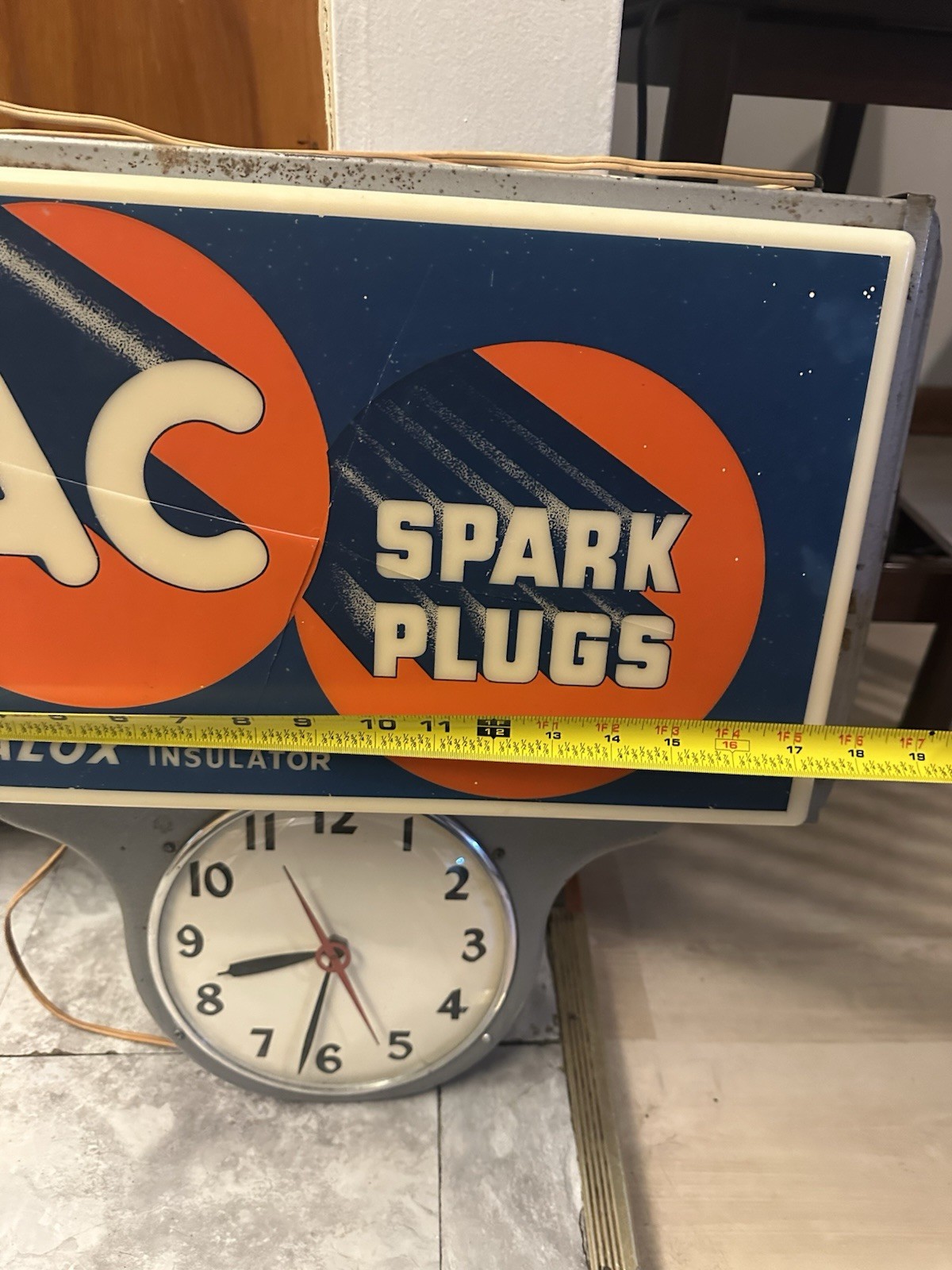 RARE 1950S AC SPARK PLUGS SIGN W/ WORKING LIGHT AND CLOCK – AUTOMOTIVE GARAGE