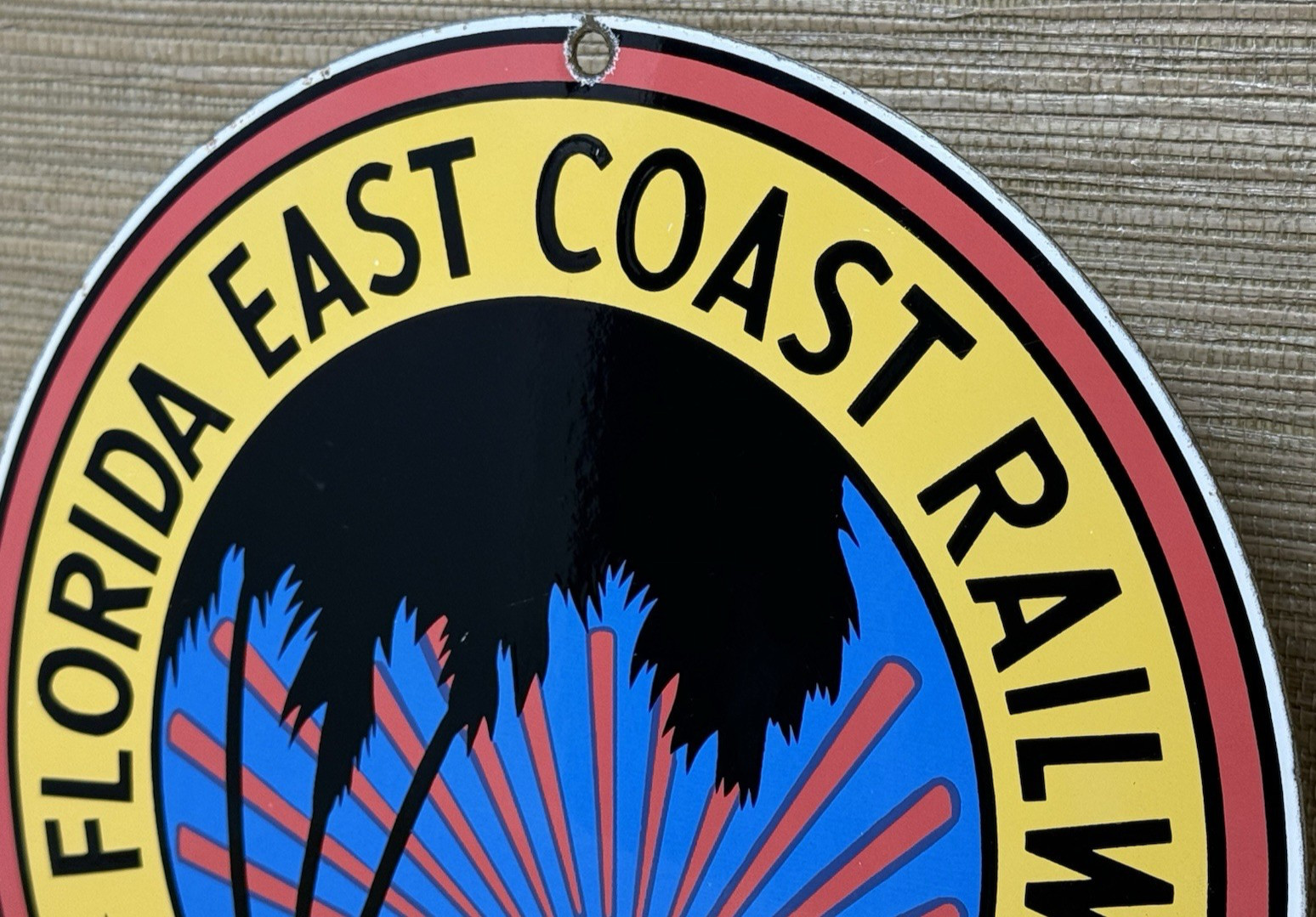 VINTAGE FLORIDA EAST COAST RAILWAY PORCELAIN SIGN FLAGLER SYSTEM GAS OIL TRAIN