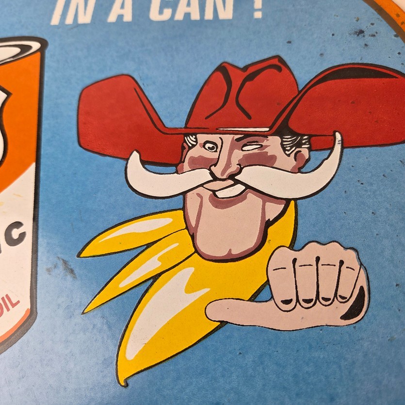 Vintage Phillips 66 Gasoline Sign – Porcelain Cowboy Change Oil Gas Pump Ad Sign