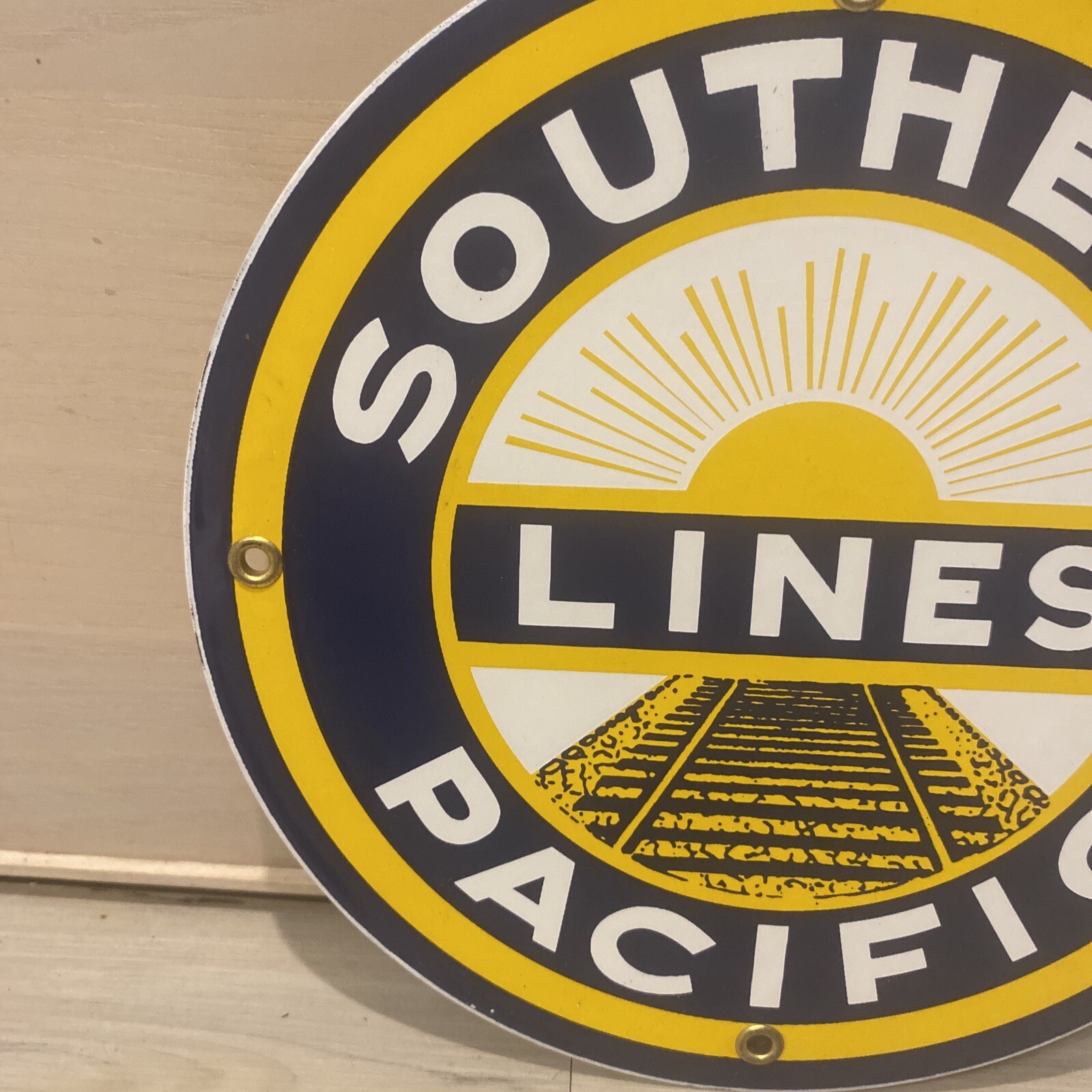 VINTAGE SOUTHERN PACIFIC RAILWAY PORCELAIN SIGN RAILROAD TRAIN STATION GAS OIL