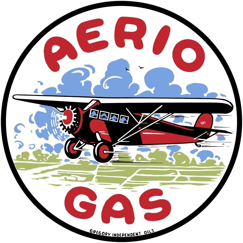 Gregory Independent Oils, Aerio Gasoline NEW Sign 28″ Dia. Round AMERICAN STEEL