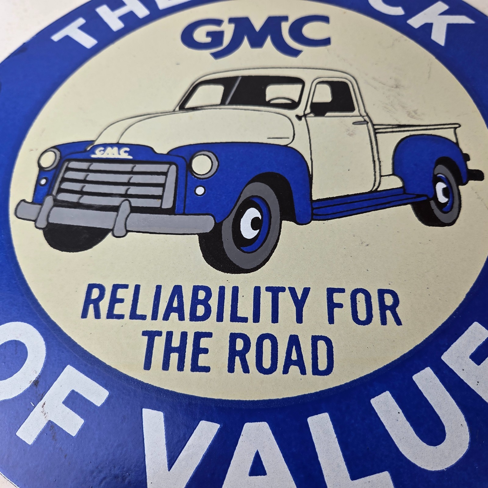 Vintage General Motors Sign – GMC Automobiles Trucks Ad Porcelain Gas Pump Sign
