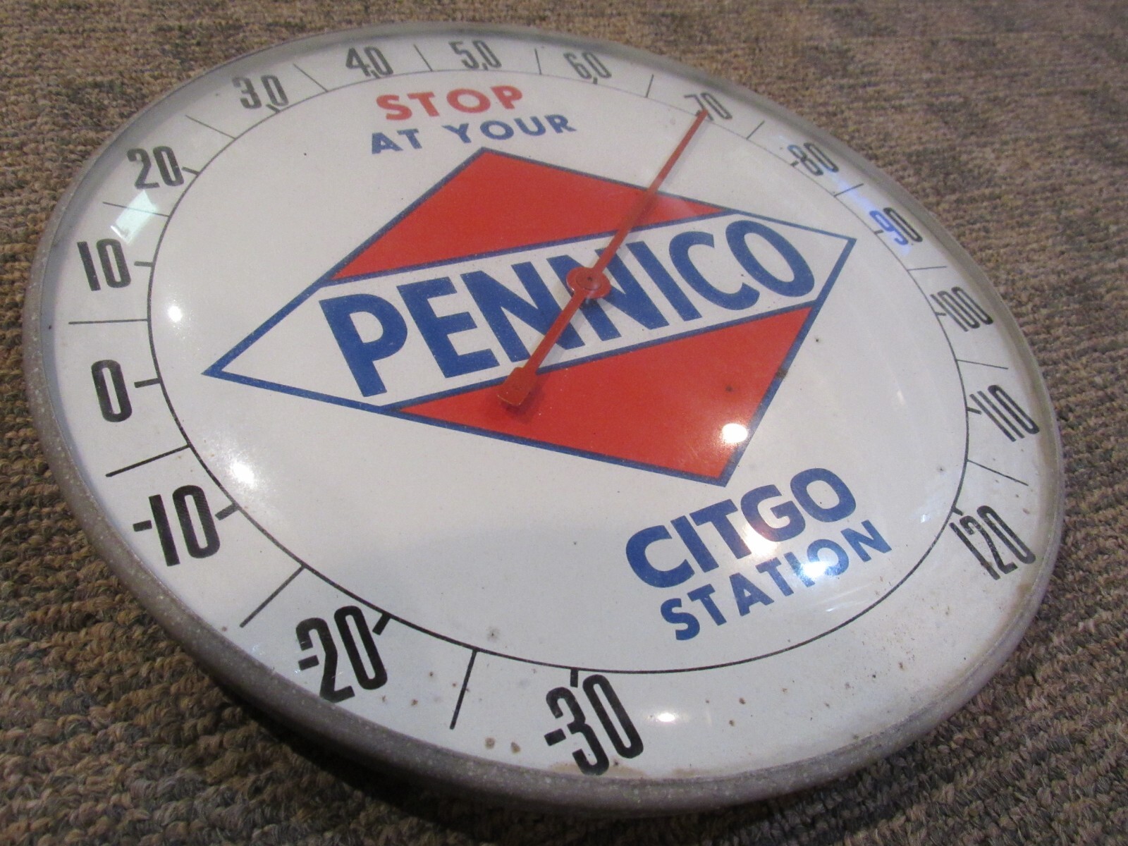 Vintage Pennico Citgo Station Round Pam Adv Thermometer SIGN Motor Oil Gasoline