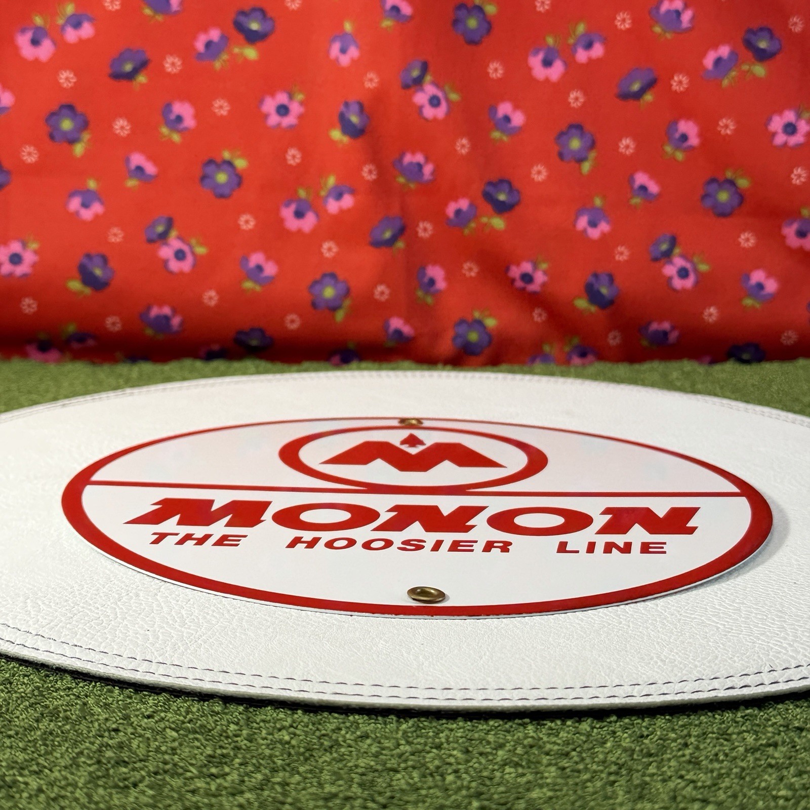 VINTAGE MONON HOOSIER LINE PORCELAIN SIGN GAS OIL FREIGHT TRAIN RAILWAY SYSTEM