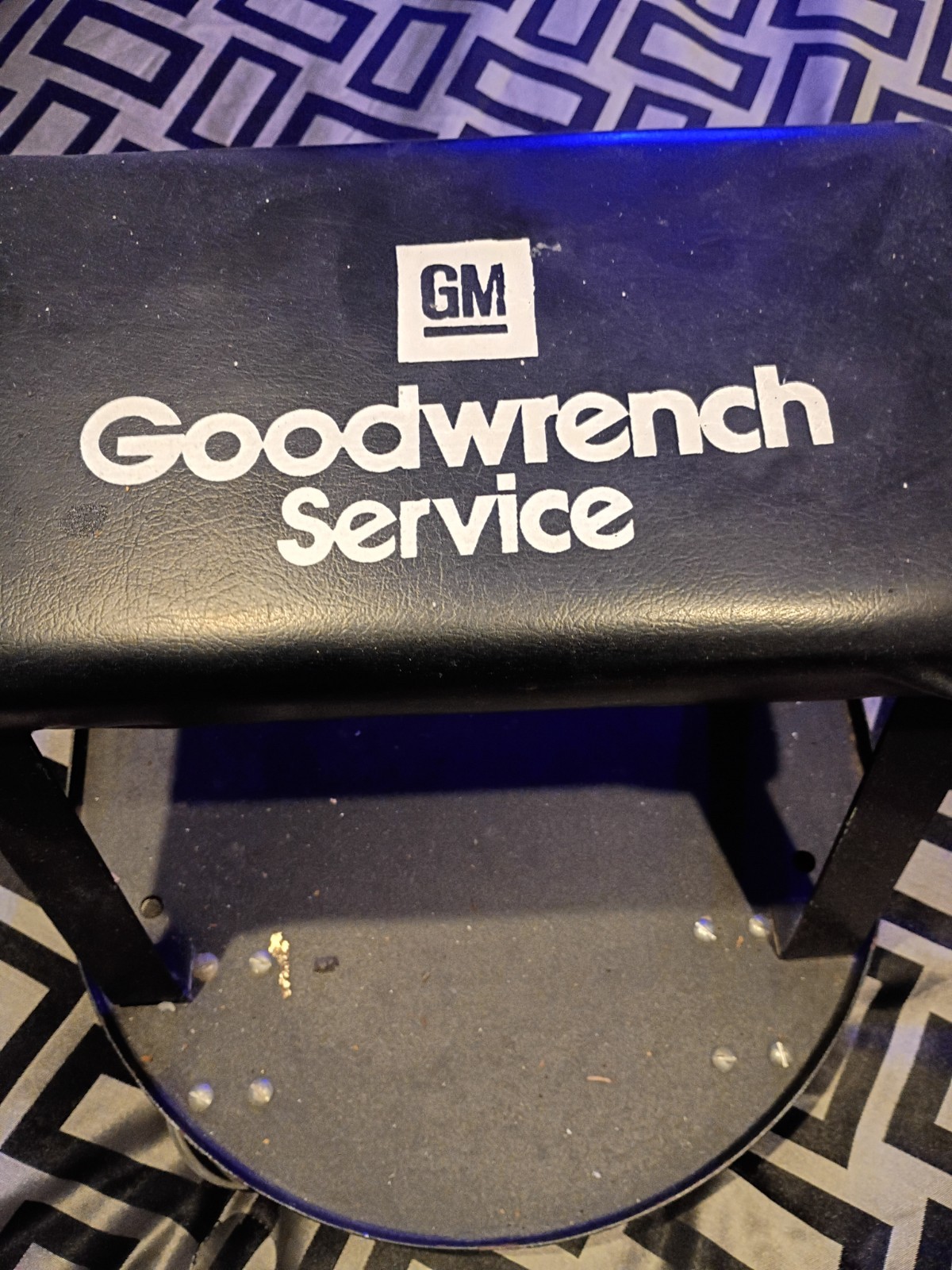 GM Goodwrench Mechanics Roller Seat and Tray Black Leather Vintage