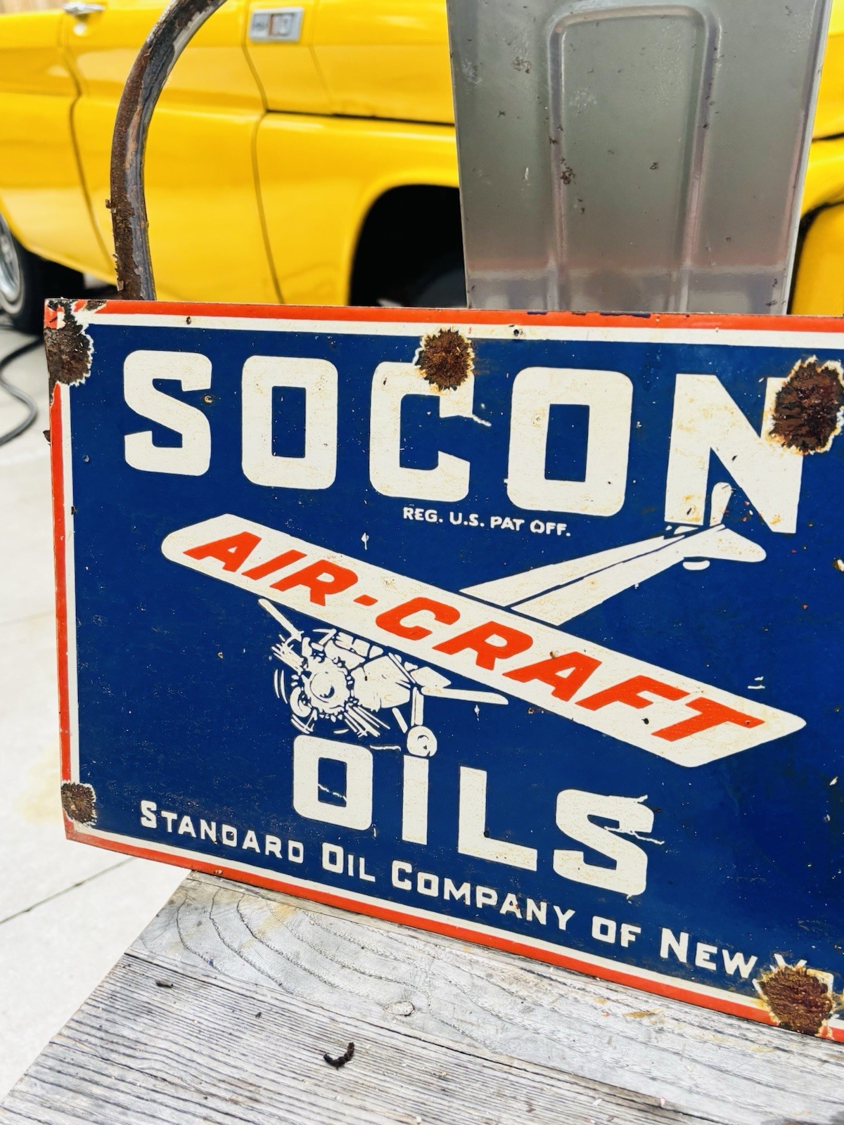 Socony Aviation Double Sided Porcelain Advertising Sign Flange 17 Inches