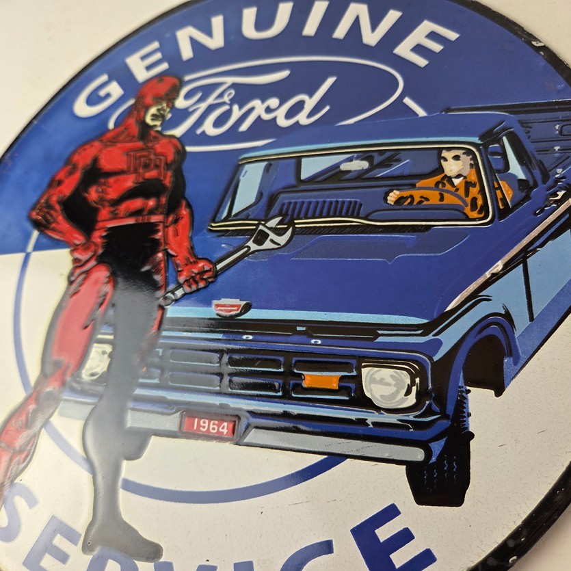 Vintage Ford Sign – Marvel Comic Dare Devil Auto Truck Porcelain Gas Pump Sign