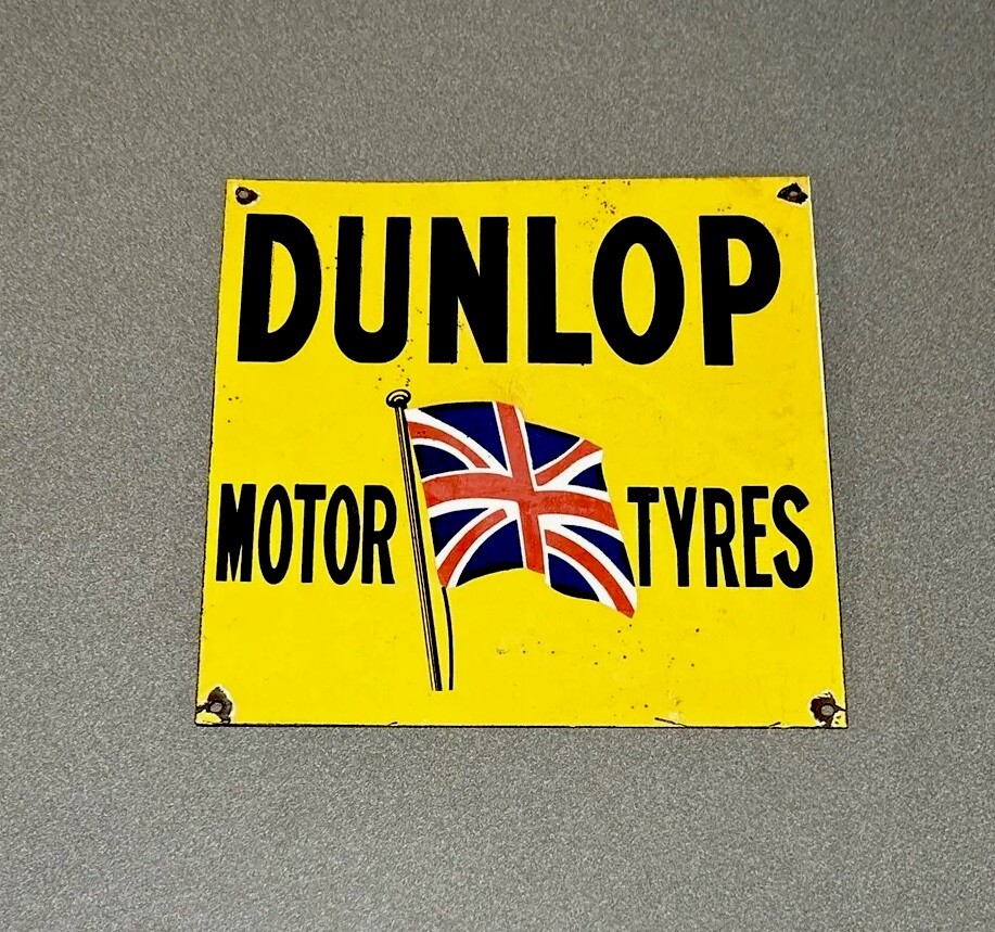 VINTAGE 12” DUNLOP TIRES PORCELAIN SIGN CAR GAS TRUCK GASOLINE