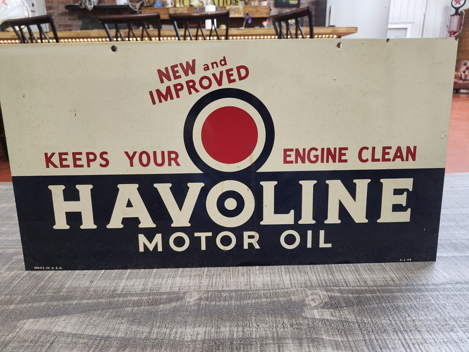 1946 Original HAVOLINE Motor Oil Advertising Tin Sign Double Sided