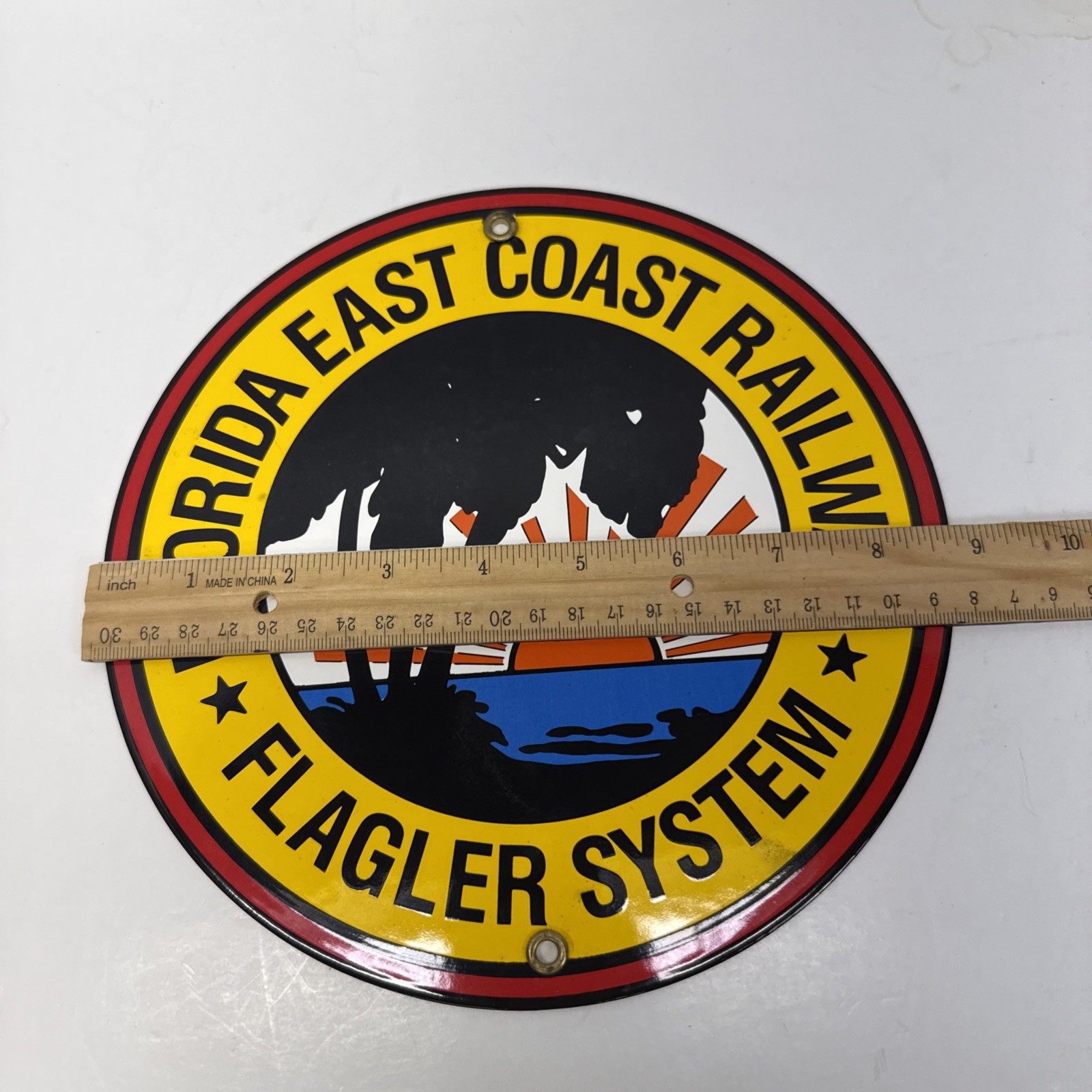 VINTAGE FLORIDA EAST COAST RAILWAY PORCELAIN SIGN FLAGLER SYSTEM GAS OIL TRAIN