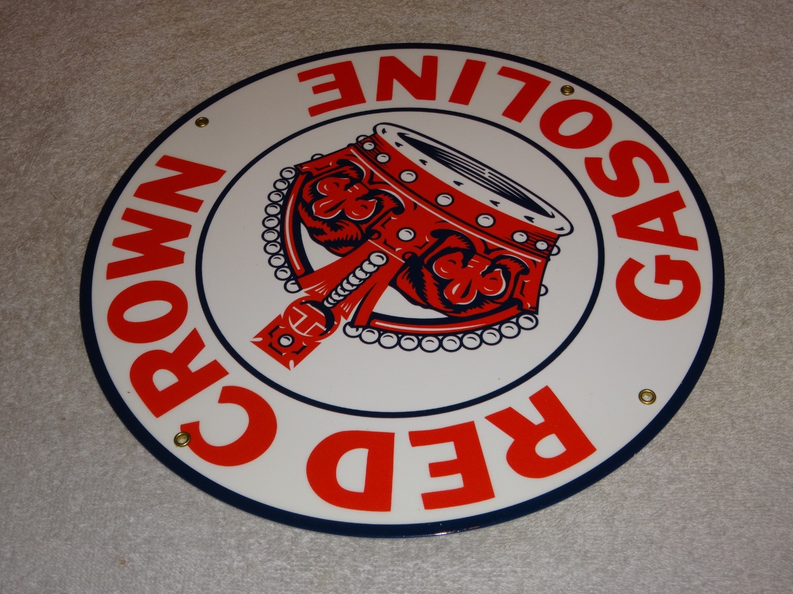 VINTAGE RED CROWN GASOLINE 11 3/4″ PORCELAIN METAL STANDARD STATION GAS OIL SIGN
