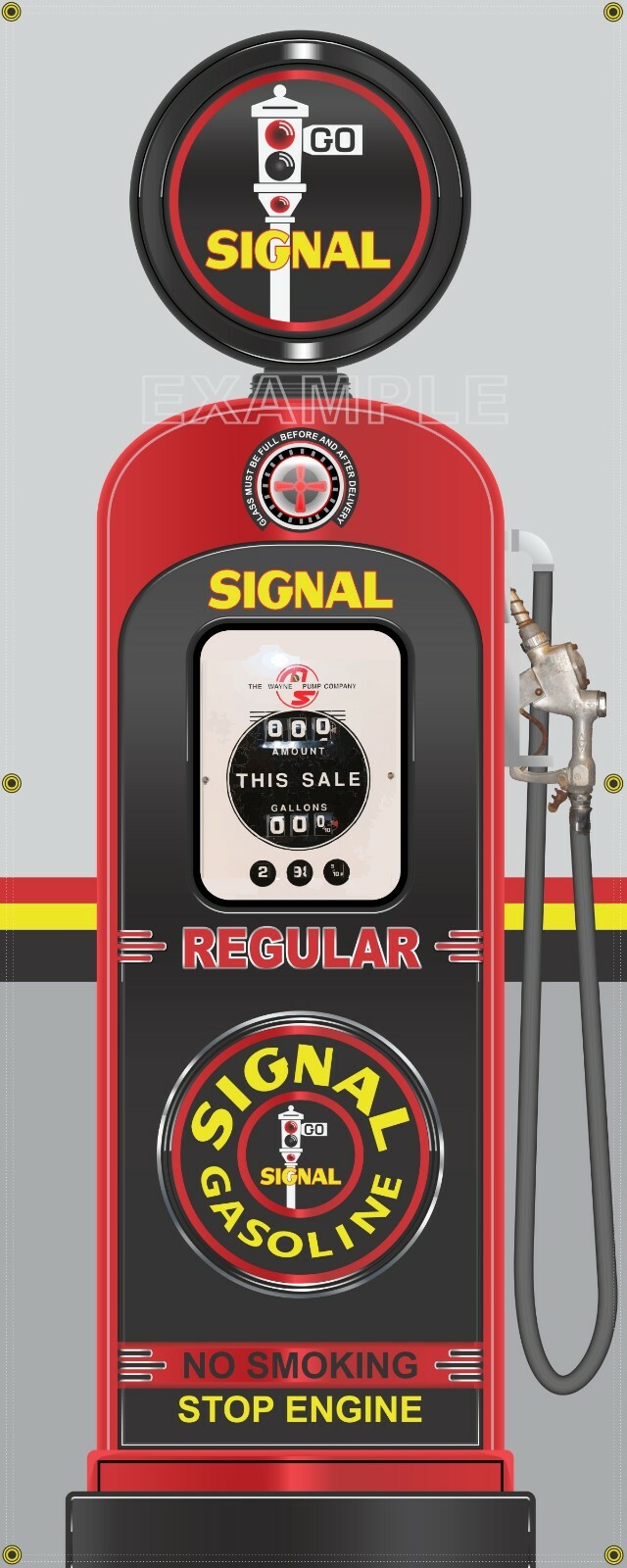 SIGNAL GAS PUMP WAYNE 50s STYLE REGULAR PREMIUM OR SET 2 X 5 REMAKE BANNER ART
