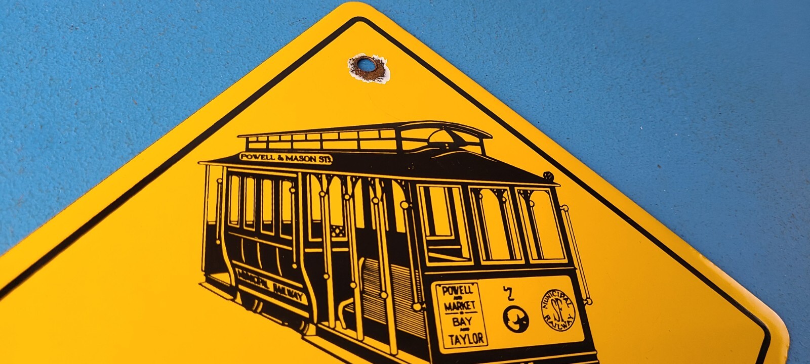 Vintage SFO Municipal Railway Sign – XING Trains Railway Porcelain Gas Pump Sign