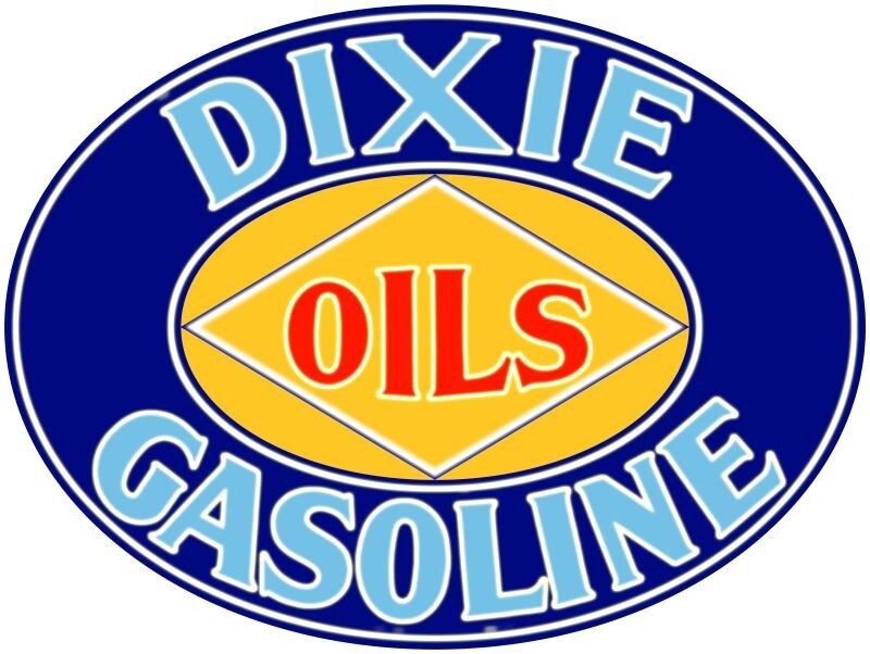Dixie Oils & Gasoline Oval Shaped DIECUT NEW Sign 40″ Wide USA STEEL