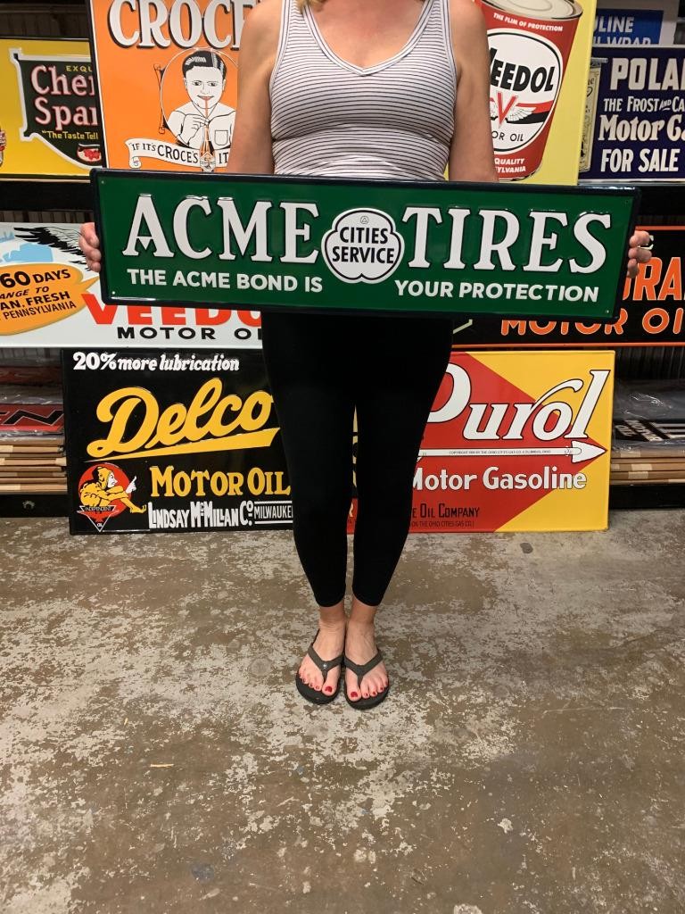 Antique Vintage Old Style Metal Sign Sign Acme Tires Made in USA
