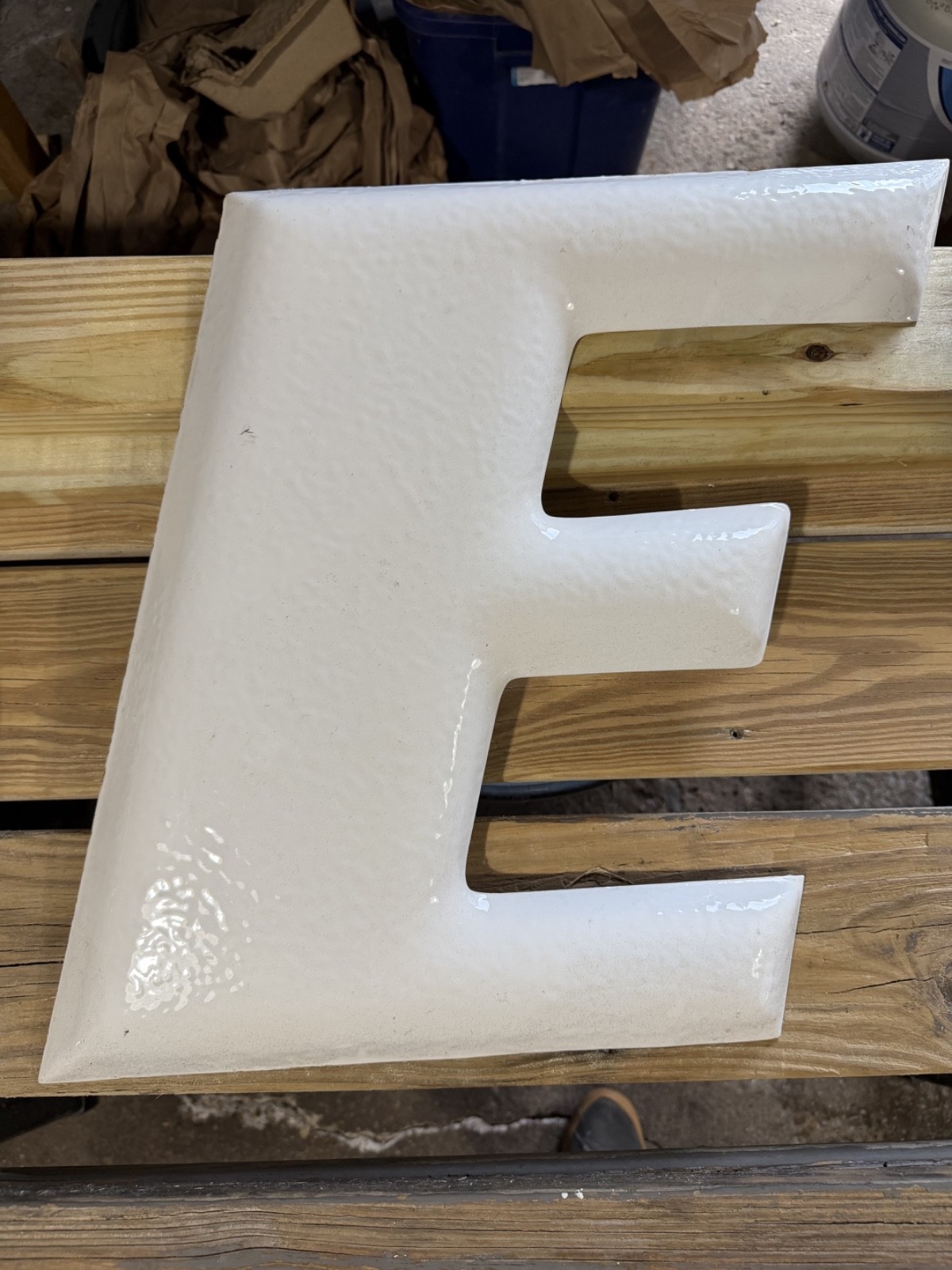 Vintage Goodyear Letter E Sign Porcelain Gas Station Antique Excellent Condition