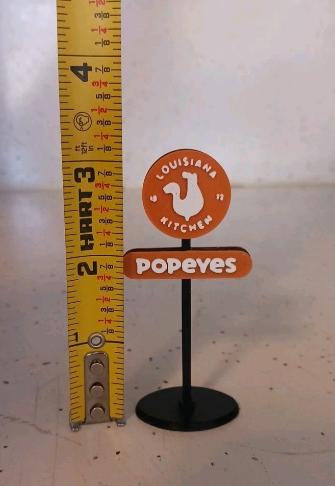 “N Scale” Double-Sided “POPEYES CHICKEN” Sign. Miniature. 3″ Inches Tall.