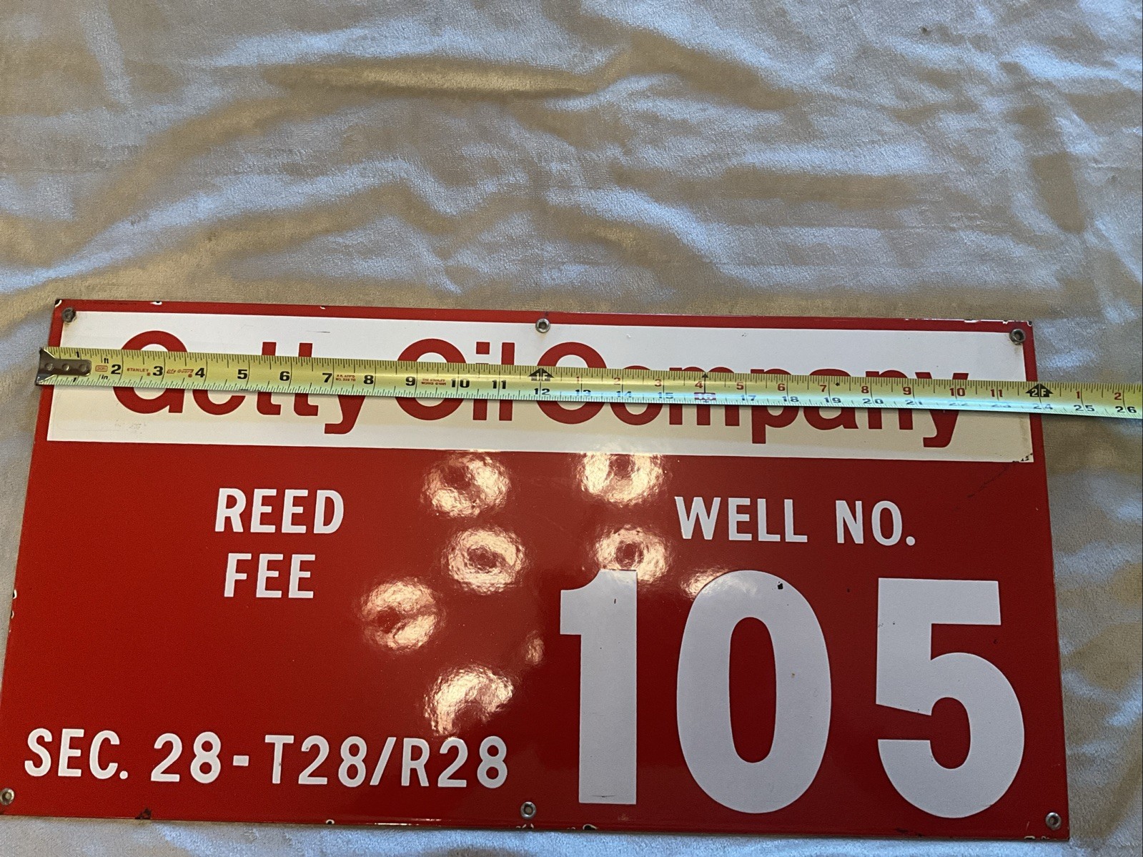 Vintage Porcelain Oil Field Sign-Getty Oil Company “ REED FEE” Well No. 105