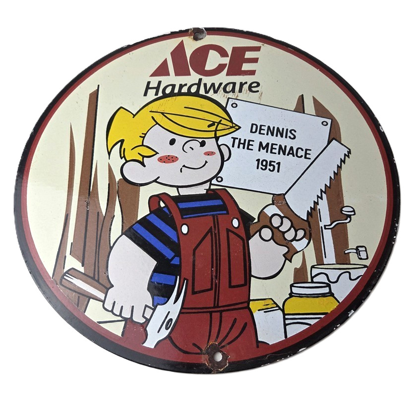 Vintage Ace Hardware Sign – Dennis the Menace Gas Pump Porcelain Sign