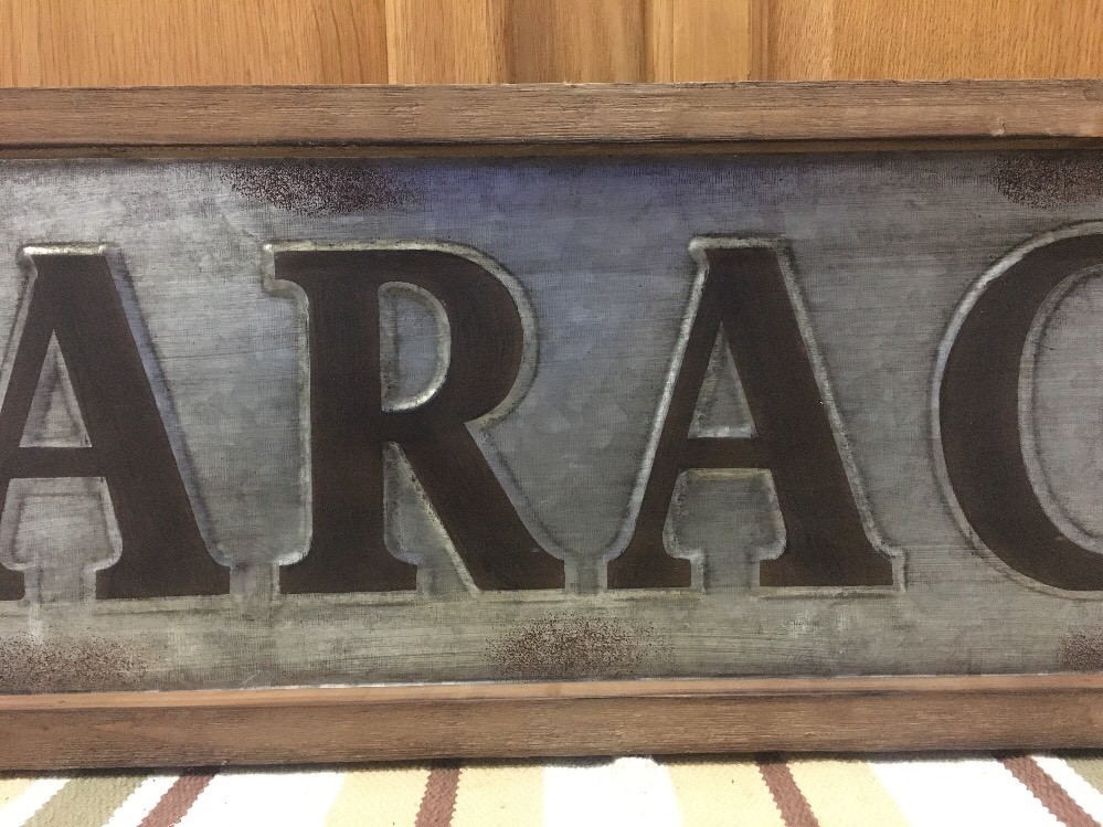 Garage Metal Sign Wood Frame Embossed Vintage Style Gas Oil Car Truck Decor