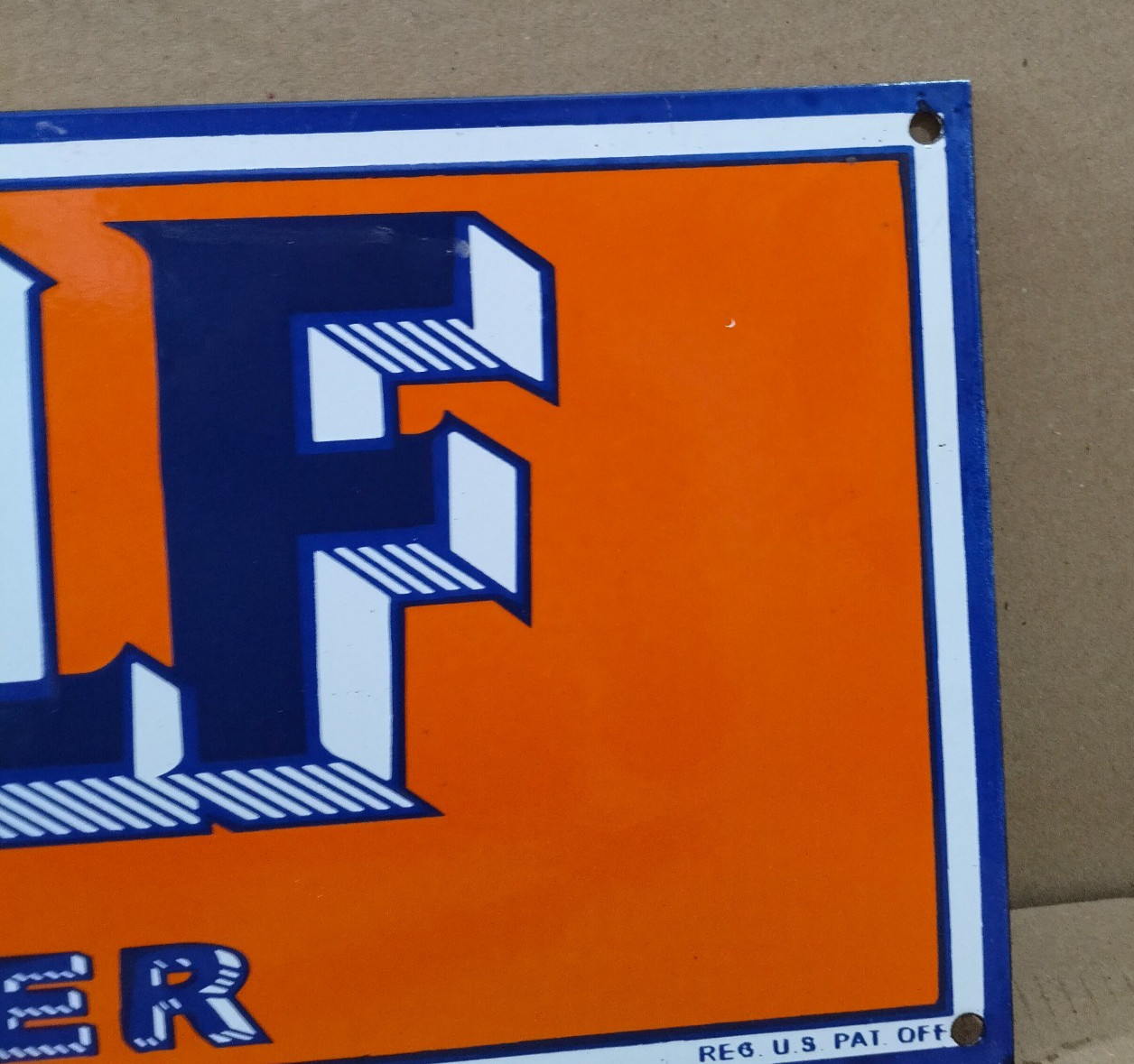 Gulf Dealer Porcelain Enamel Sign 24 X 10 Inches 1 sides