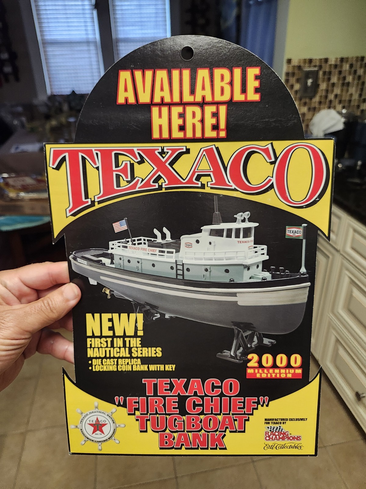 2000 Millennium EdTexaco Tugboat Bank Double Sided Cardboard Advertising Sign